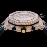 Rose Gold Dial Black Rubber Strap Moissanite Diamond Watch Crown View
