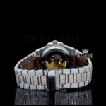 Rose Gold Dial Black Stick Markers Moissanite Diamond Watch Caseback View