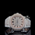 Rose Gold Dial Black Stick Markers Moissanite Diamond Watch