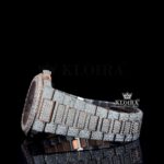 Rose Gold Dial Black Stick Markers Moissanite Diamond Watch Left Side View