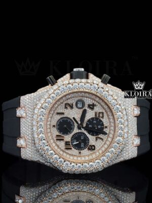 Rose Gold Dial Chronograph Black Standard Numerals Moissanite Watch