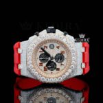 Rose Gold Dial Chronograph Red Rubber Strap Moissanite Diamond Watch