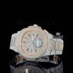 Rose Gold Dial Chronograph Two Tone Moissanite Diamond Watch Left Profile View