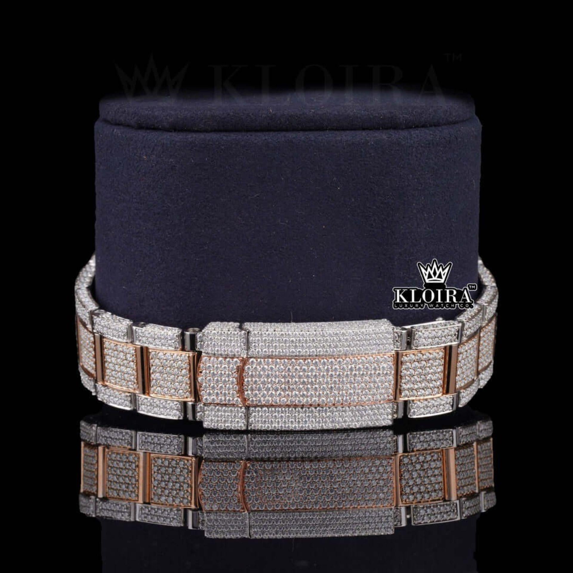 Rose Gold Dial Diamond Stick Markers Two Tone Moissanite Diamond Watch Bracelet View