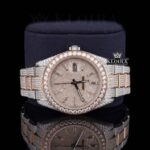 Rose Gold Dial Diamond Stick Markers Two Tone Moissanite Diamond Watch