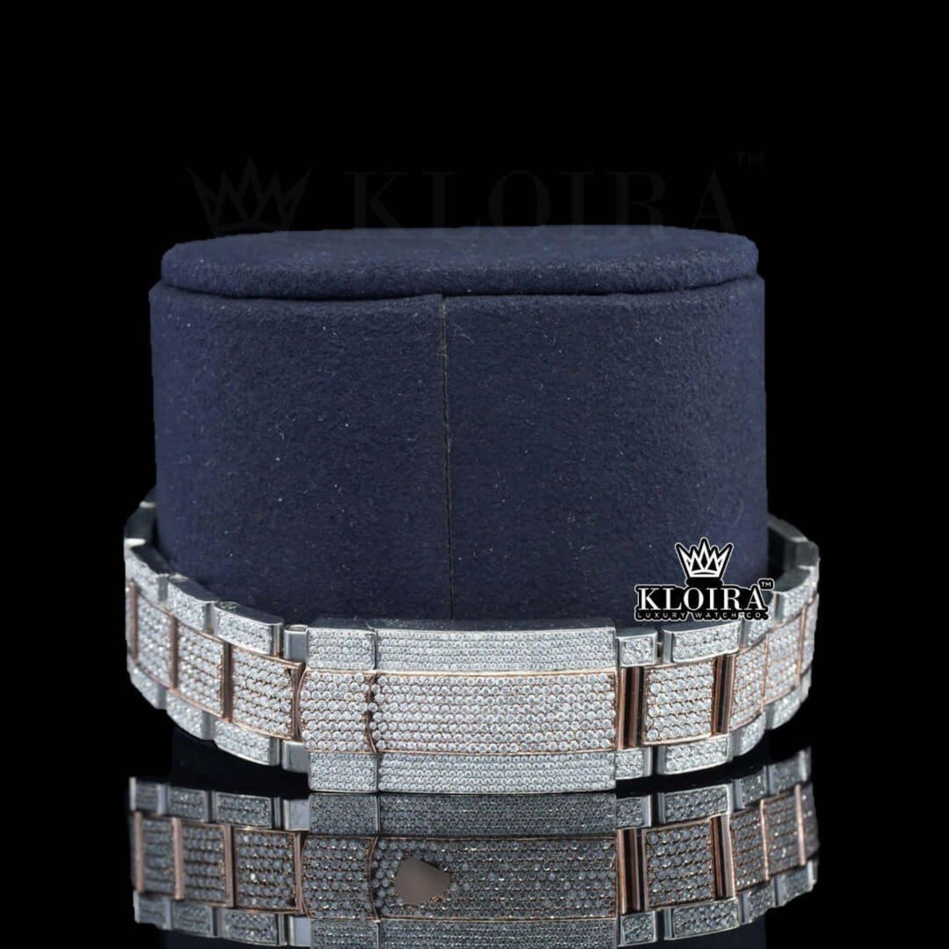Rose Gold Dial Diamond Stick Markers Two Tone Moissanite Watch Bracelet View
