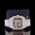Rose Gold Dial Roman Numerals Iced Out Moissanite Diamond Watch