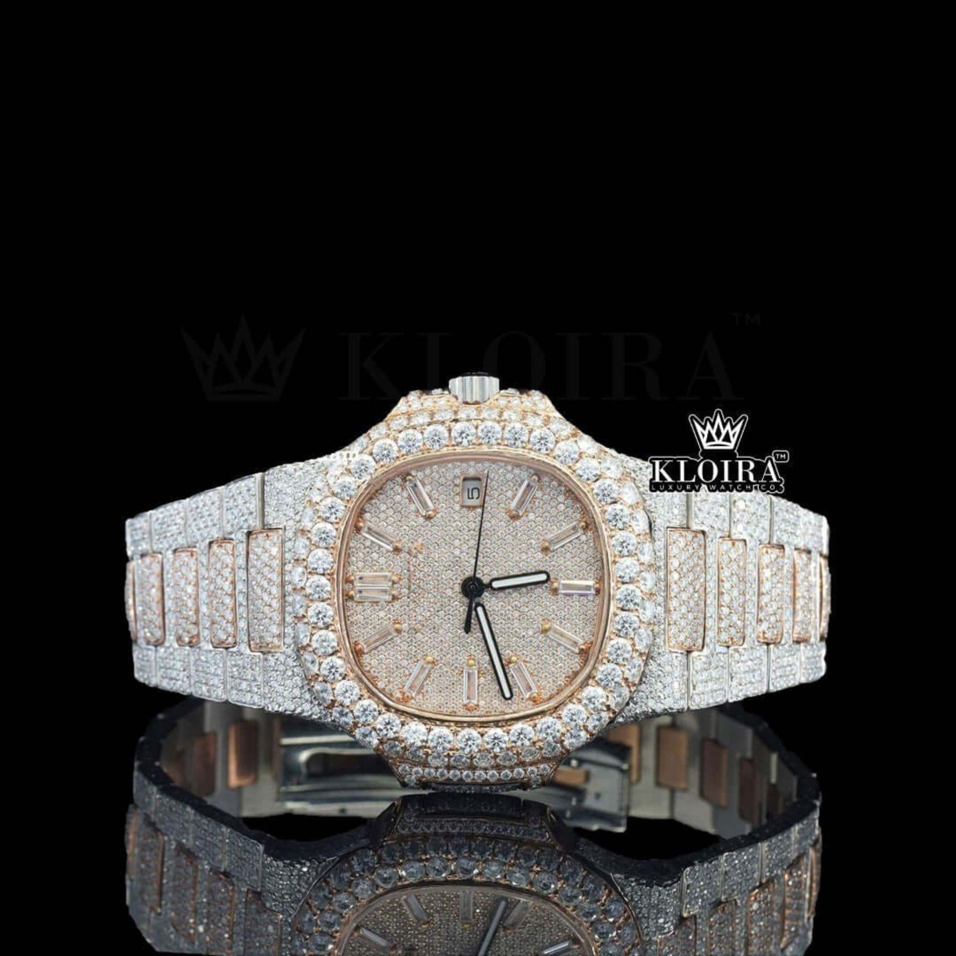 Rose Gold Diamond Markers Iced Out Lab Grown Diamond Watch Front View