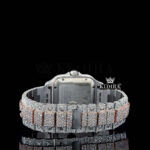 Rose Gold Roman Dial Two Tone Block Link Strap Moissanite Watch Caseback View