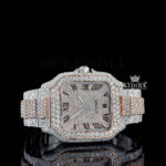 Rose Gold Roman Dial Two Tone Block Link Strap Moissanite Watch