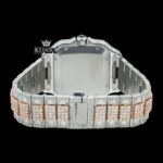 Rose Gold Roman Dial Two Tone Diamond Block Link Strap Moissanite Watch Caseback View