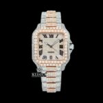 Rose Gold Roman Dial Two Tone Diamond Block Link Strap Moissanite Watch