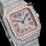 Rose Gold Roman Dial Two Tone Iced Out Lab grown Diamond Watch Close Up Dial View