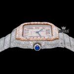 Rose Gold Roman Dial Two Tone Iced Out Lab grown Diamond Watch Crown View