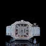Rose Gold Roman Dial Two Tone Iced Out Moissanite Diamond Watch