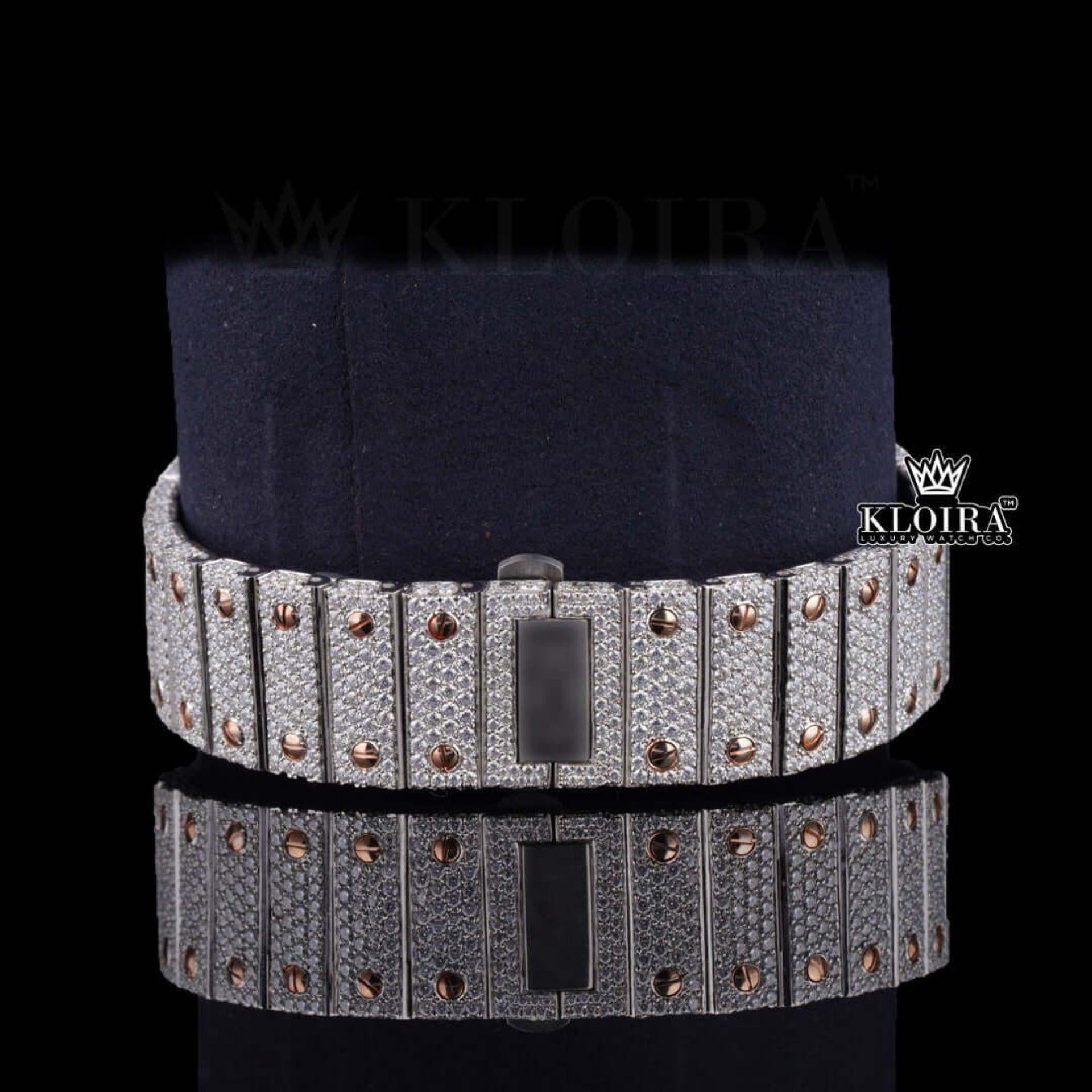 Rose Gold Roman Numerals Fully Iced Out Moissanite Diamond Watch Bracelet View