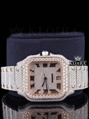 Rose Gold Roman Numerals Fully Iced Out Moissanite Diamond Watch