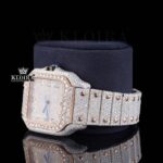 Rose Gold Roman Numerals Fully Iced Out Moissanite Diamond Watch Left Profile View