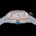 Rose Gold Square Roman Dial Two Tone Moissanite Watch Crown View