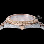 Rose Gold Two Tone Dial Black Roman Numerals Moissanite Diamond Watch Crown View