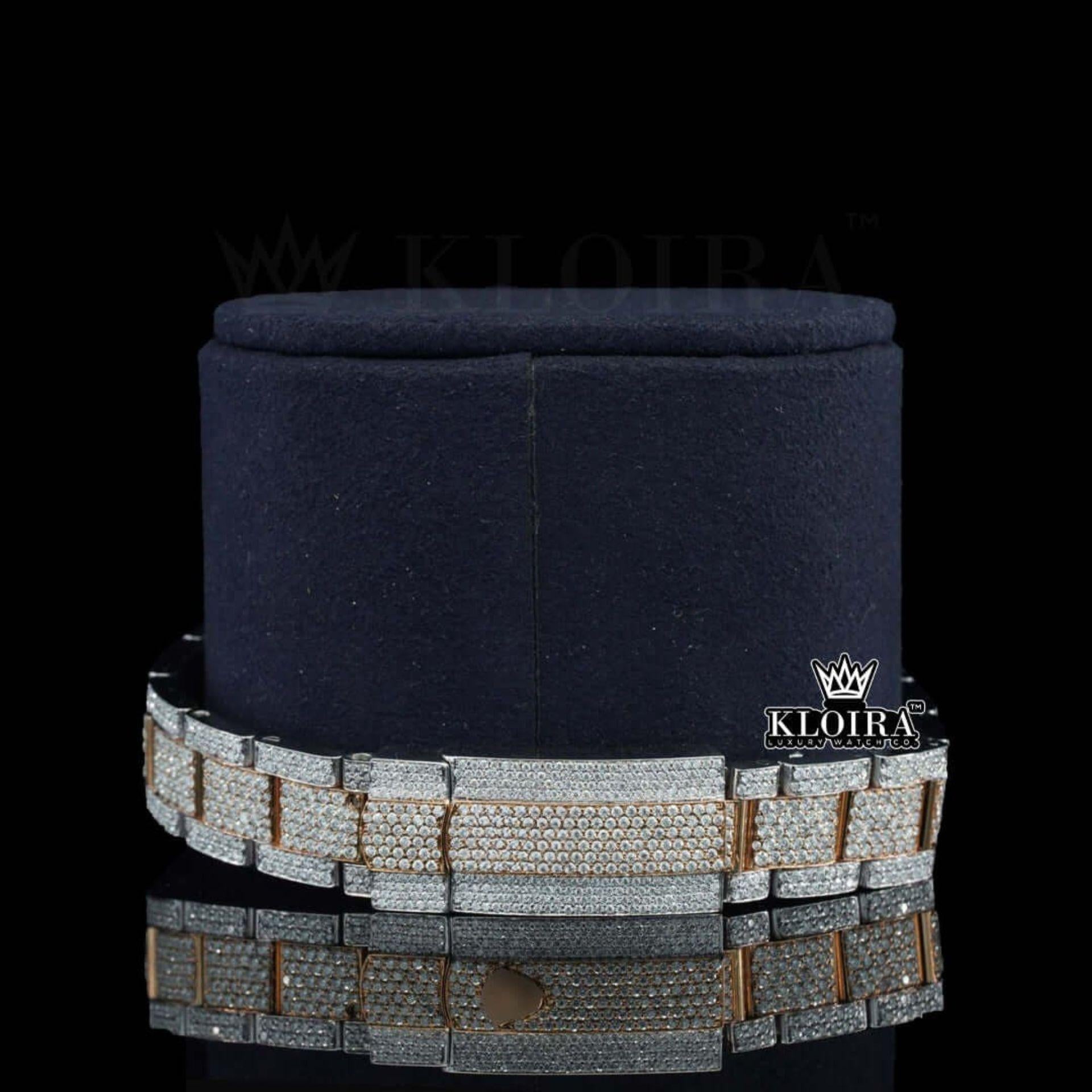 Rose Gold Two Tone Dial Diamond Markers Moissanite Diamond Watch Bracelet View