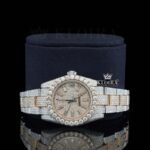Rose Gold Two Tone Dial Diamond Markers Moissanite Diamond Watch Close Up Front View