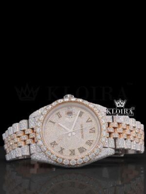 Rose Gold Two Tone Roman Numerals Iced Out Lab-Grown Diamond Watch