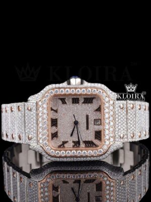 Rose Gold Two Tone Roman Numerals Moissanite Diamond Watch
