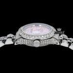 Rose Pink Dial Diamond Markers Moissanite Diamond Watch Crown View