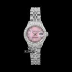 Rose Pink Dial Diamond Markers Moissanite Diamond Watch