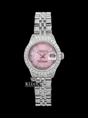 Rose Pink Dial Diamond Markers Moissanite Diamond Watch