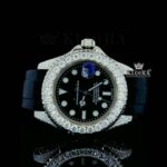 Round Markers Black Dial Black Rubber Strap Semi Iced Out Moissanite Watch