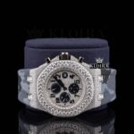 Semi Iced Out White Dial Standard Numerals Chronograph Moissanite Watch Close Up Front View
