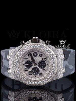 Semi Iced Out White Dial Standard Numerals Chronograph Moissanite Watch