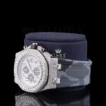 Semi Iced Out White Dial Standard Numerals Chronograph Moissanite Watch Left Profile View