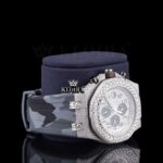 Semi Iced Out White Dial Standard Numerals Chronograph Moissanite Watch Right Profile View