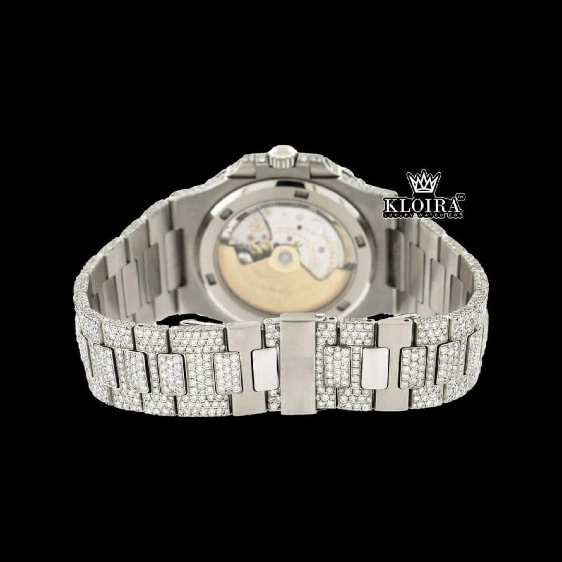 Silver Dial Diamond Markers Fully Iced Moissanite Diamond Watch Caseback View