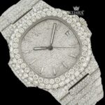 Silver Dial Diamond Markers Fully Iced Moissanite Diamond Watch Close Up Dial View