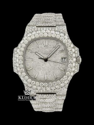 Silver Dial Diamond Markers Fully Iced Moissanite Diamond Watch