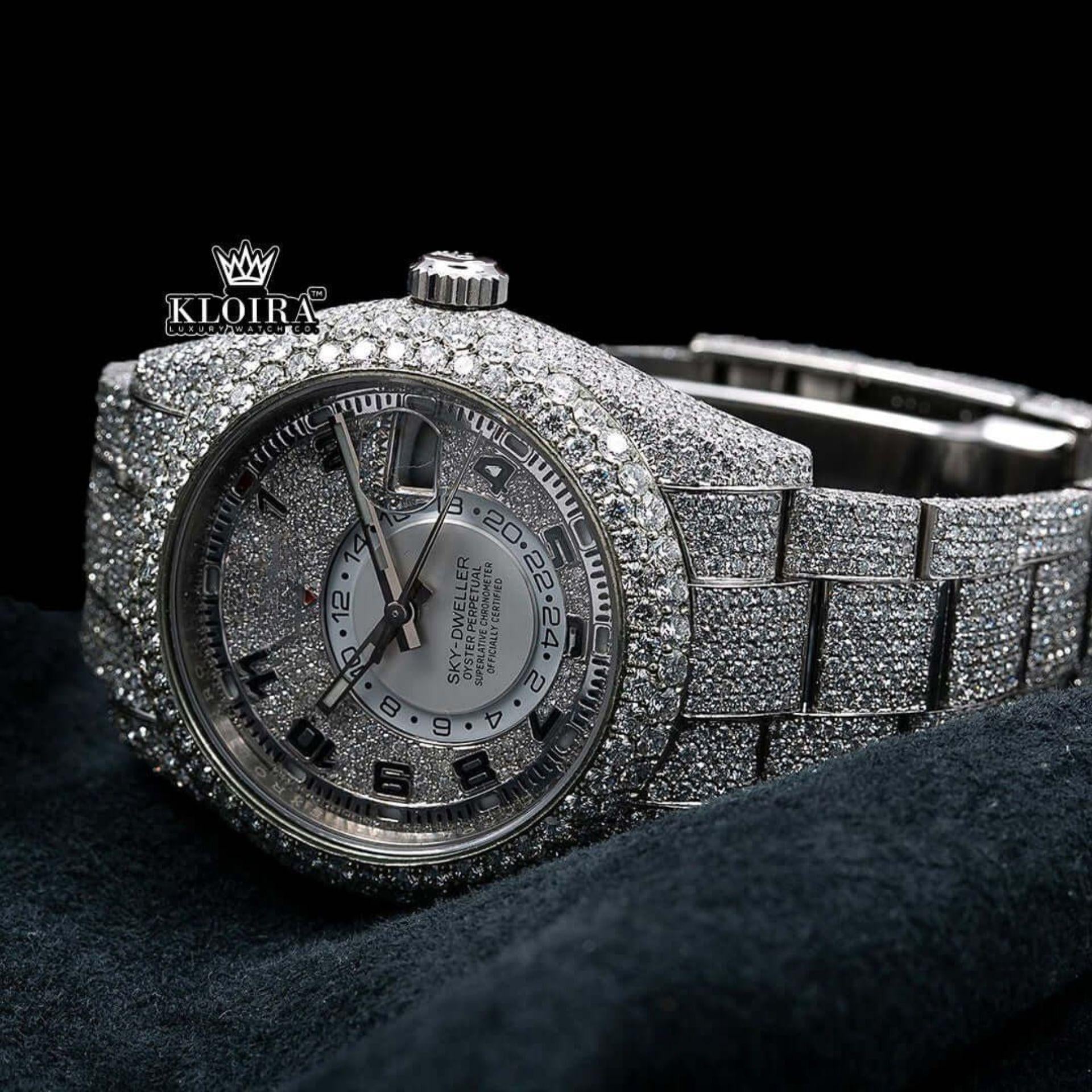 Silver Iced Out Standard Numerals Moissanite Diamond Watch Caseback View