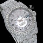 Silver Iced Out Standard Numerals Moissanite Diamond Watch Close Up Dial View