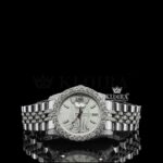 White Gold Diamond Link Strap Stick Markers Dial Moissanite Watch