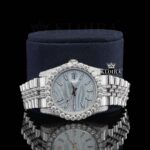 Silver shade Moissanite Diamond Watch 14K Gold VVS 22 Carat 42mm Right Close Up Front View