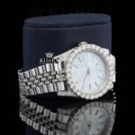 Silver shade Moissanite Diamond Watch 14K Gold VVS 22 Carat 42mm Right Profile View