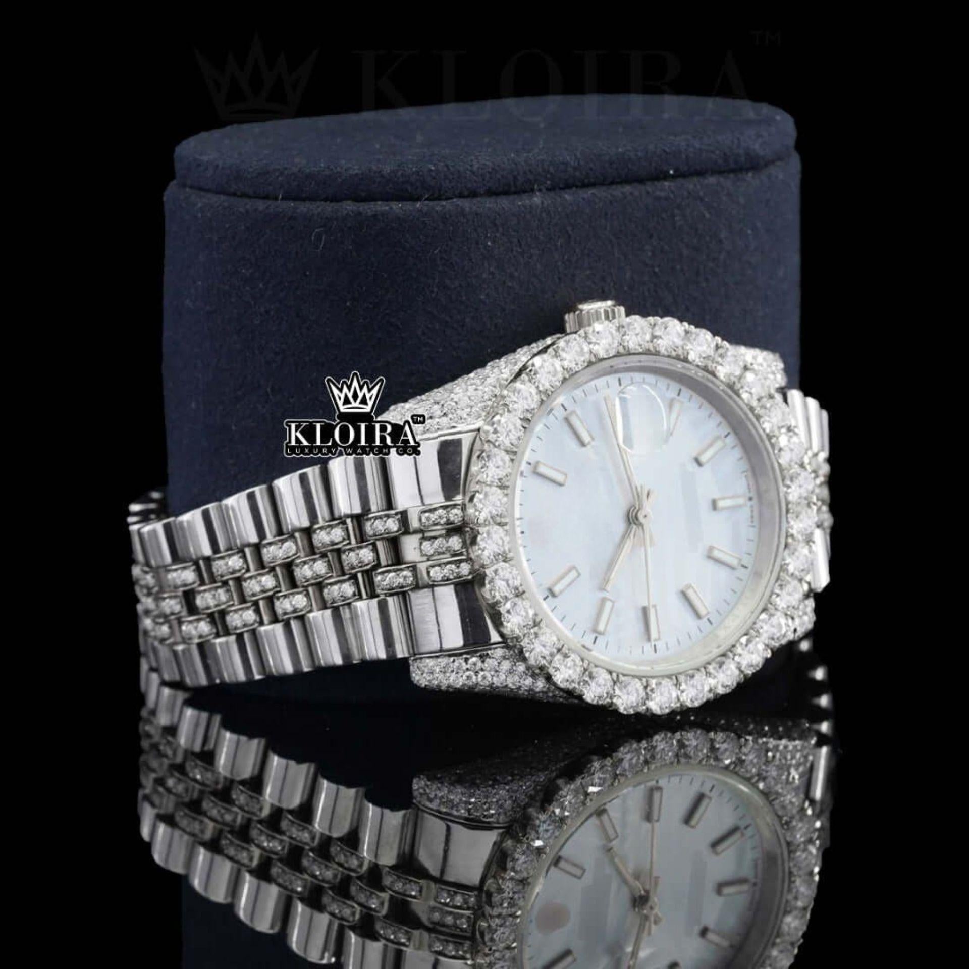 Silver shade Moissanite Diamond Watch 14K Gold VVS 22 Carat 42mm Right Profile View