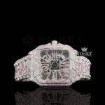 Skeleton Dial Pink Iced Out Two Tone Moissanite Diamond Watch