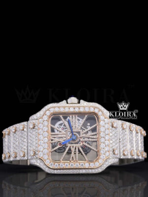Skeleton Dial Two Tone Rose Gold Moissanite Diamond Watch