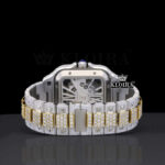 Skeleton Dial Two Tone Yellow Gold Block Link Strap Lab-Grown Diamond Watch Caseback View