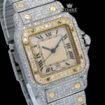 Square Dial Black Roman Numerals Two Tone Moissanite Watch Close Up Dial View