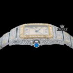 Square Dial Black Roman Numerals Two Tone Moissanite Watch Crown View